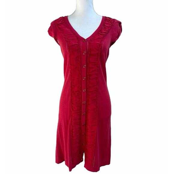 Nanette Lepore sz 4 Red Button Down Knit Dress Twist Slv Cotton Silk Holiday - Picture 1 of 6